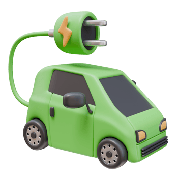 3D Render Icon Green Electric Car with Plug. Ecology Green Energy Environment Concept. 3D Illustration Design Web Mobile App png