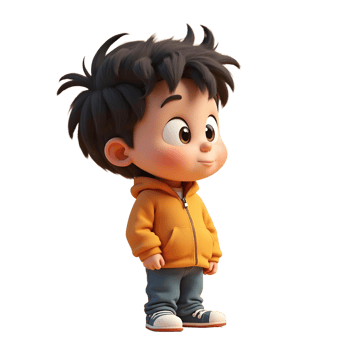 A cartoon boy in an orange jacket png