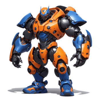 An orange and black robot with a black and white helmet png