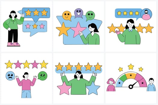 A set of icons depicting people giving and receiving feedback vector