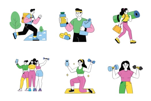 Illustration of people doing exercise and drinking water vector