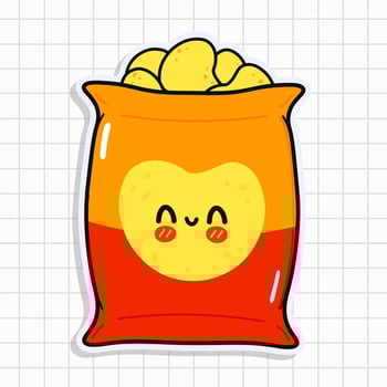 Cute funny Chips sticker. hand drawn cartoon kawaii character illustration icon. Isolated on background. Chips card character concept vector