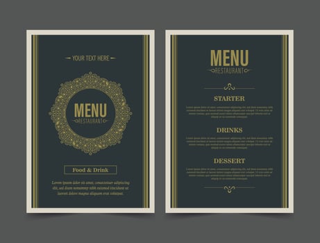 Luxury Menu Layout with Ornamental Elements. vector