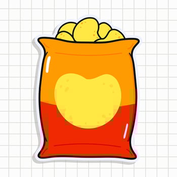 Cute funny Chips sticker. hand drawn cartoon kawaii character illustration icon. Isolated on background. Chips card character concept vector