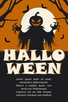 A poster for a Halloween party. A Halloween flyer or an invitation card with a creepy pumpkin monster. illustration. vector