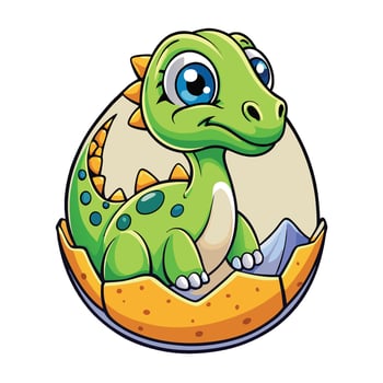 Adorable Baby Brontosaurus Dinosaur Hatching from Cracked Easter Egg Cartoon Illustration vector
