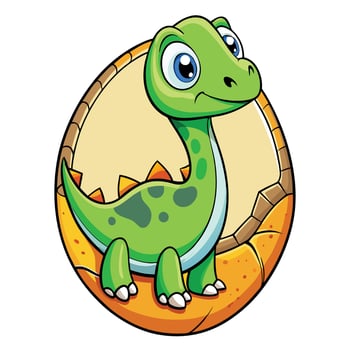 Adorable Baby Brontosaurus Hatchling Emerging from Cracked Egg in Cartoon Style vector