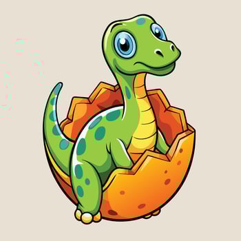 Adorable Brontosaurus Hatching from Giant Cracked Egg Cartoon Illustration vector