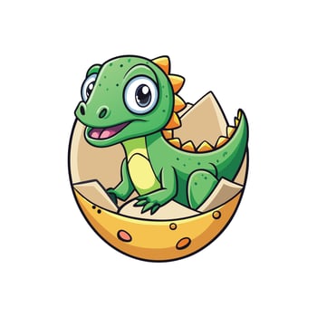 Adorable Dinosaur Emerging from Cracked Egg Cartoon Illustration vector