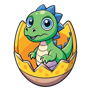 Adorable Dinosaur Hatching from Cracked Egg Cartoon Graphic vector