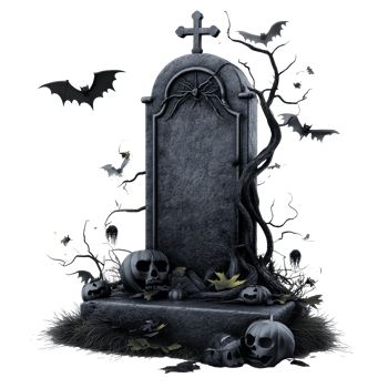 Spooky graveyard scene with bats and pumpkins isolated transparent png