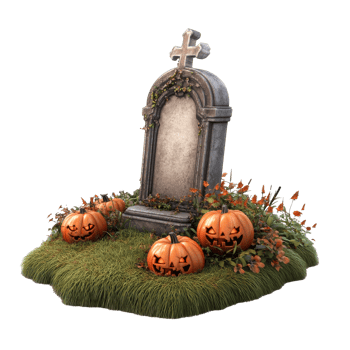 Graveyard with pumpkins and tombstones isolated transparent png