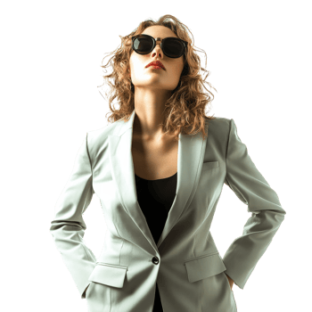 Confident woman in stylish blazer with sunglasses isolated transparent png