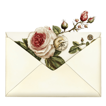 Elegant envelope design featuring roses and clock isolated transparent png