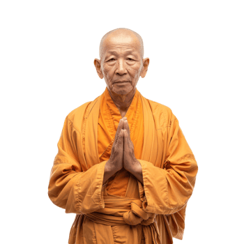 Elderly Buddhist Monk in Prayer in Traditional Orange Robe and Meditating On Isolated Background png