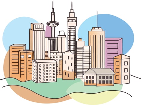 An illustration of a city with buildings and a tower vector