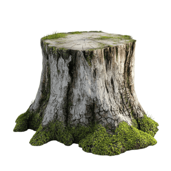 Moss-Covered Tree Stump Isolated on Transparent Background png