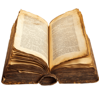 Yellowed ancient book on white isolated transparent png