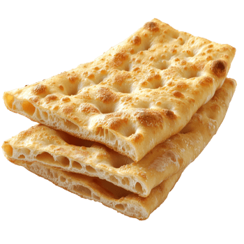 Freshly baked focaccia bread on a wooden table isolated transparent png