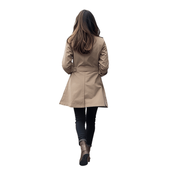 Woman walking in a beige coat during autumn isolated transparent png