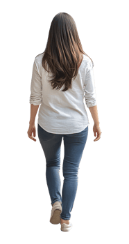 Woman walking away in casual attire on a sunny day isolated transparent png