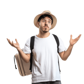 Young traveler with a confused expression indoors isolated transparent png