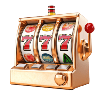 Classic slot machine spinning in a gaming hall isolated transparent png