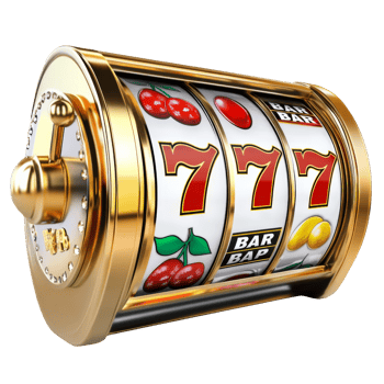 Classic fruit slot machine spinning in a casino isolated transparent png