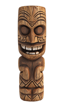 Intricately carved wooden tiki sculpture isolated transparent png