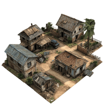 Weathered rural homes and dirt roads isolated transparent png