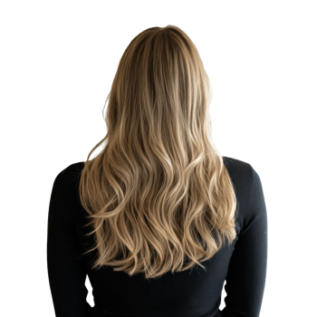 Long wavy blonde hair styled naturally from behind isolated transparent png