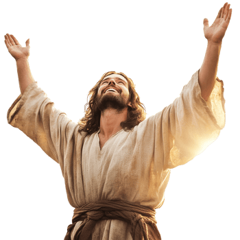 Joyful figure celebrating at sunset isolated transparent png