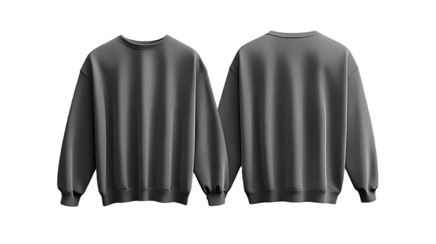 sweater, black, front and back view, isolated on transparent background png