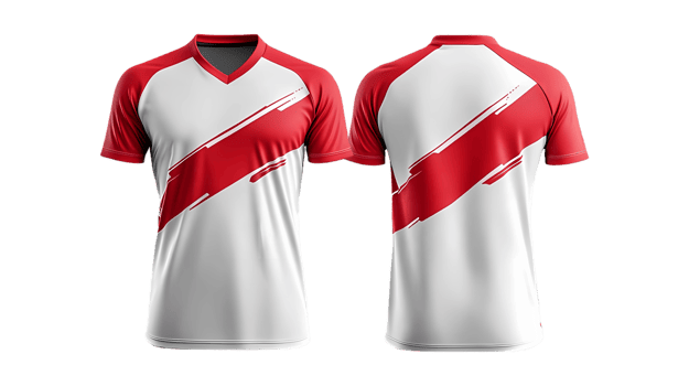 a soccer jersey with red and white stripes png