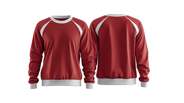 red and white sweatshirt mockup on transparent background png