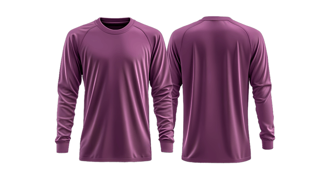 purple long sleeve shirt mockup on transparent background png