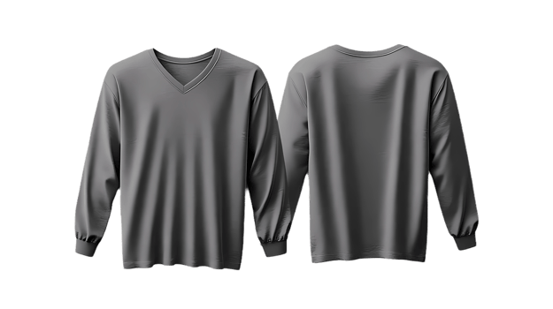 front and back gray long sleeve shirts on a transparent background png