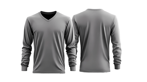 front and back gray long sleeve shirts on a transparent background png