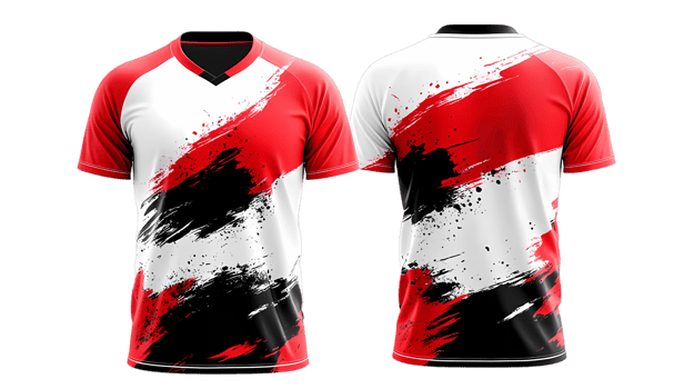 Two red and black soccer jerseys with paint splatters png