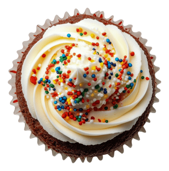 A cupcake with white frosting and sprinkles png