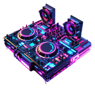 Vivid DJ gear at a lively party png