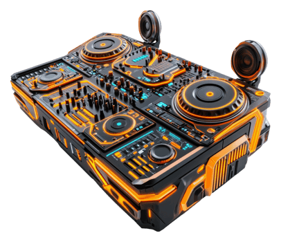 High-tech DJ equipment with vibrant neon lights png