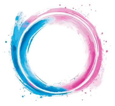 Colorful circular paint design with blue and pink png