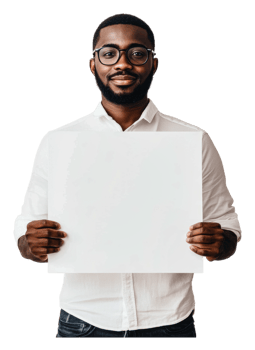 Young man holding a blank sign in a studio setting png