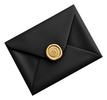 Elegant black envelope sealed with wax at dusk png