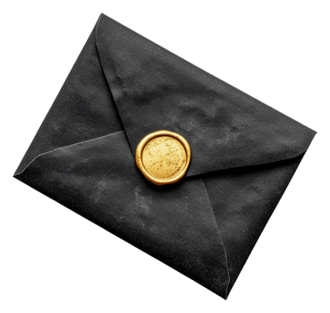 Elegant black envelope sealed with a wax stamp png