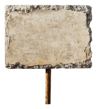 Blank concrete sign on rusty pole png