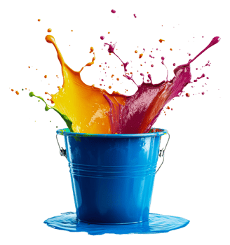 Colorful splash from a blue bucket of paint png