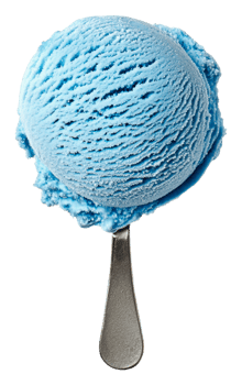 Blue ice cream scoop served on a silver spoon png