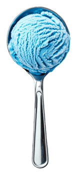 Scoop of blue ice cream on a silver spoon png